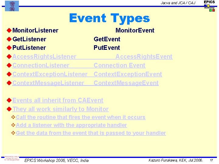 Jacva and JCA / CAJ Event Types u. Monitor. Listener u. Get. Listener u.