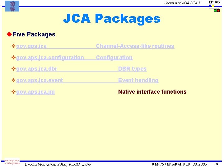 Jacva and JCA / CAJ JCA Packages u. Five Packages vgov. aps. jca Channel-Access-like