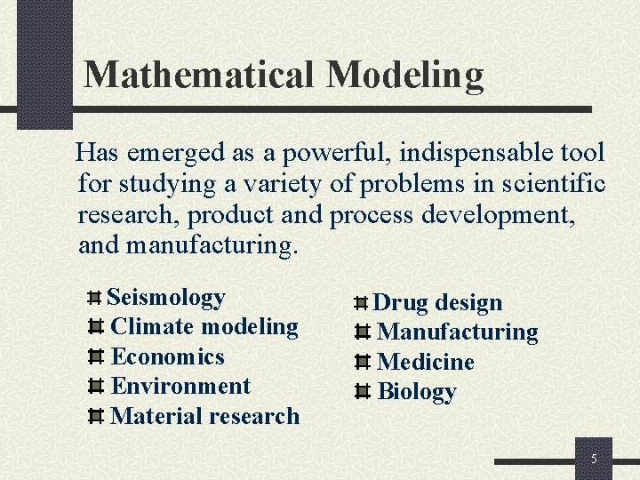 Mathematical Modeling Has emerged as a powerful, indispensable tool for studying a variety of