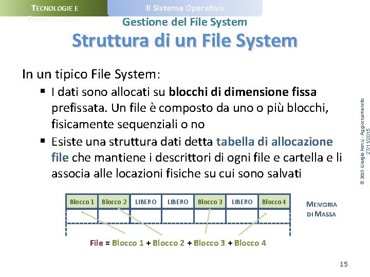 Il Sistema Operativo TECNOLOGIE E PROGETTAZIONE Gestione del File System Struttura di un File