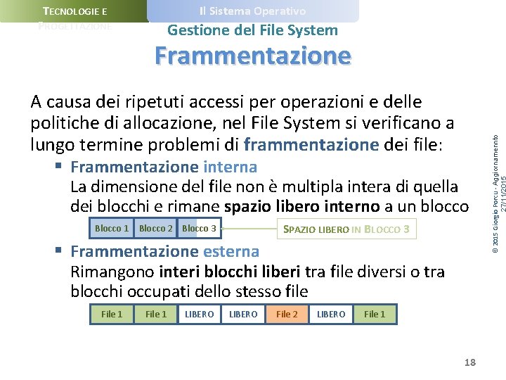 Il Sistema Operativo TECNOLOGIE E PROGETTAZIONE Gestione del File System A causa dei ripetuti