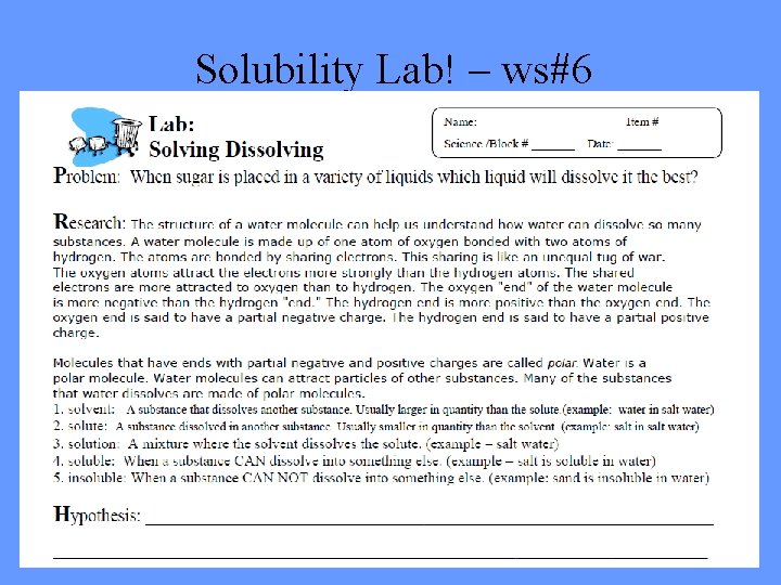 Solubility Lab! – ws#6 