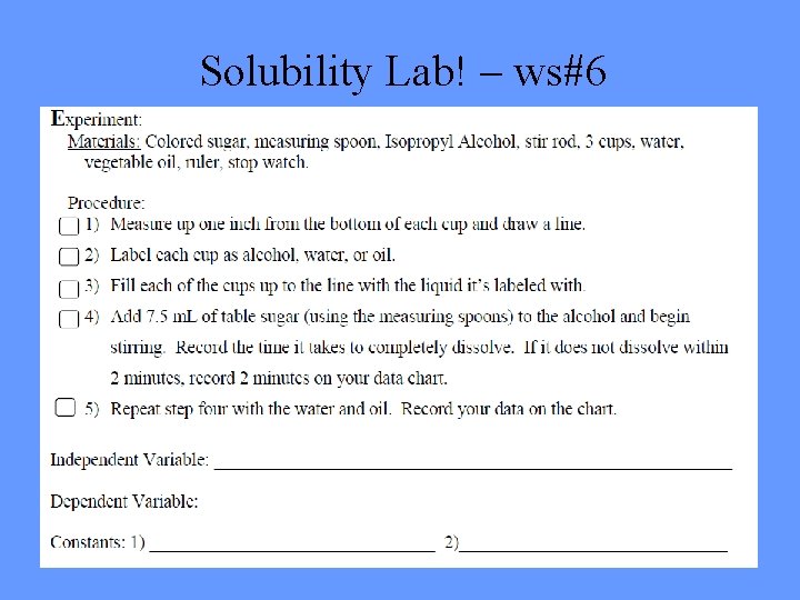 Solubility Lab! – ws#6 