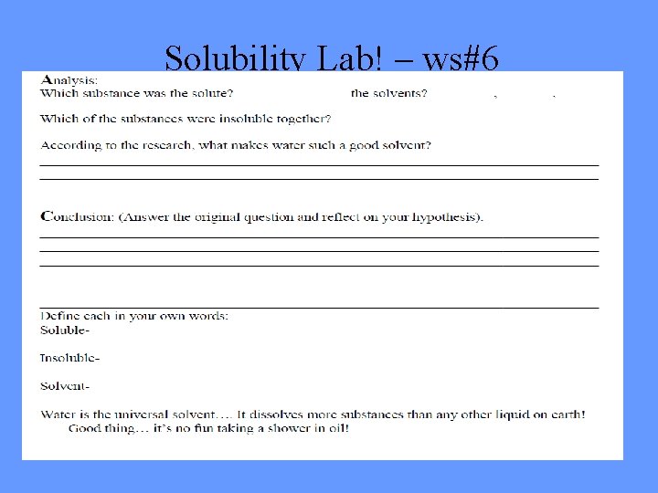 Solubility Lab! – ws#6 