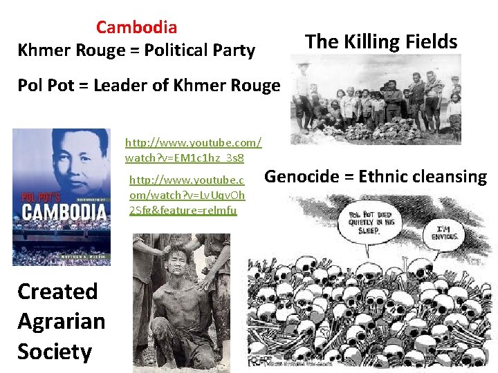 Cambodia Khmer Rouge = Political Party The Killing Fields Pol Pot = Leader of