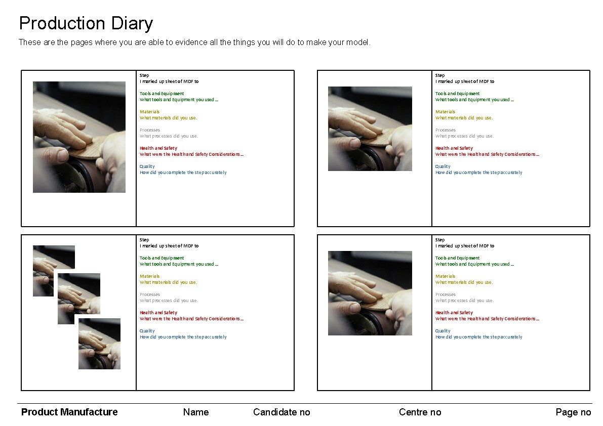 Production Diary These are the pages where you are able to evidence all the