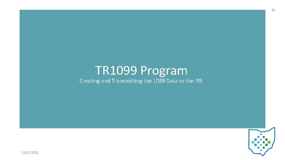 25 TR 1099 Program Creating and Transmitting the 1099 Data to the IRS 12/17/2021