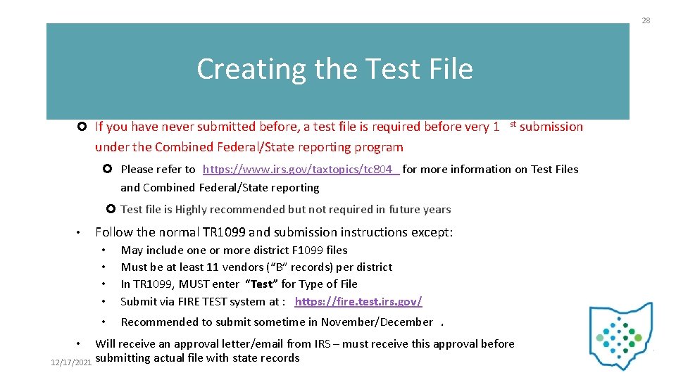 28 Creating the Test File If you have never submitted before, a test file