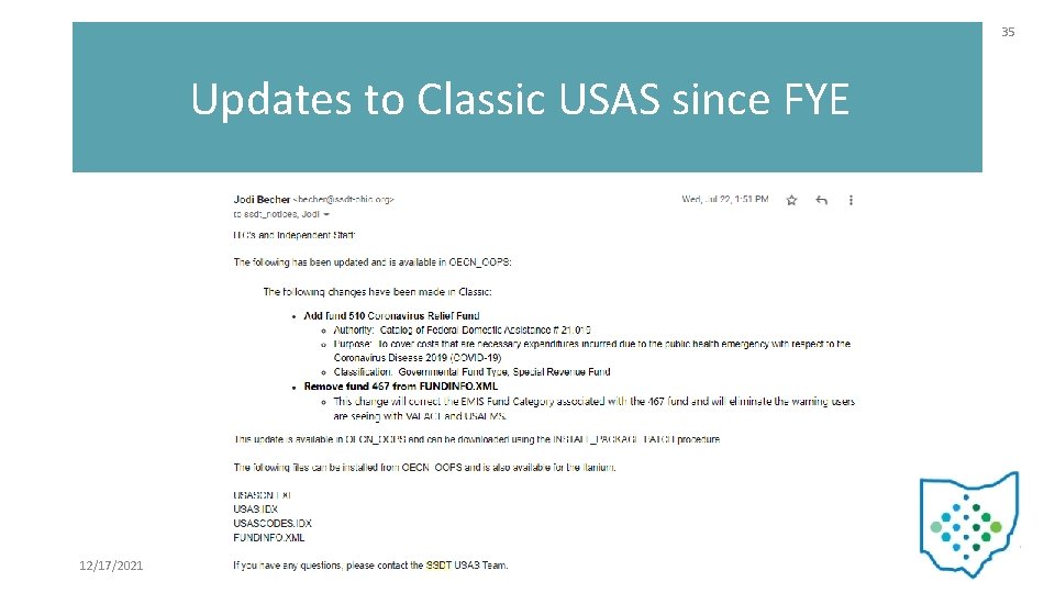 35 Updates to Classic USAS since FYE 12/17/2021 