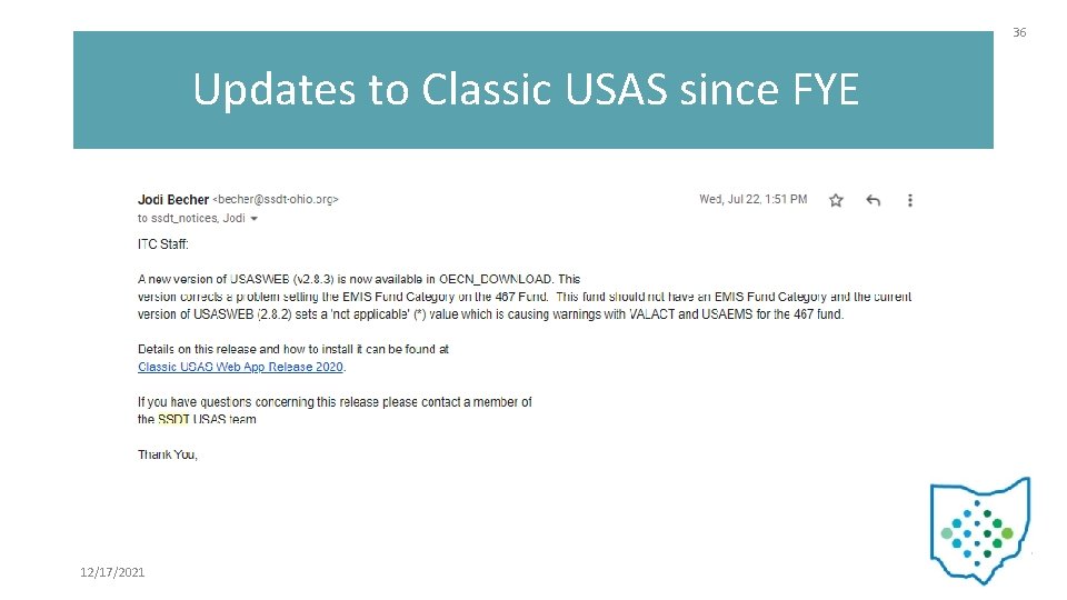 36 Updates to Classic USAS since FYE 12/17/2021 