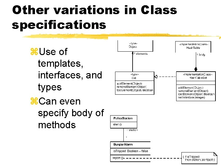 Other variations in Class specifications z. Use of templates, interfaces, and types z. Can Other variations in Class specifications z. Use of templates, interfaces, and types z. Can