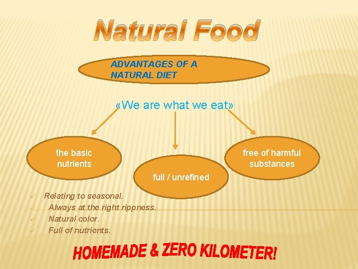 Natural Food ADVANTAGES OF A NATURAL DIET «We are what we eat» the basic