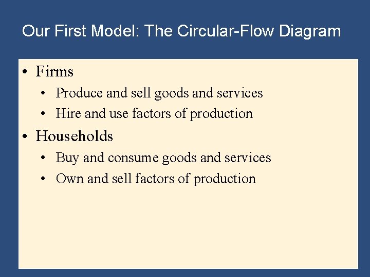 Our First Model: The Circular-Flow Diagram • Firms • Produce and sell goods and