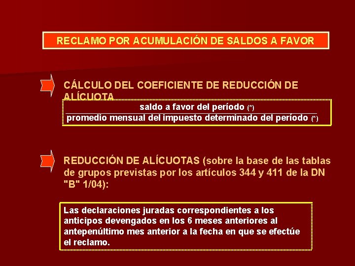 RECLAMO POR ACUMULACIÓN DE SALDOS A FAVOR CÁLCULO DEL COEFICIENTE DE REDUCCIÓN DE ALÍCUOTA