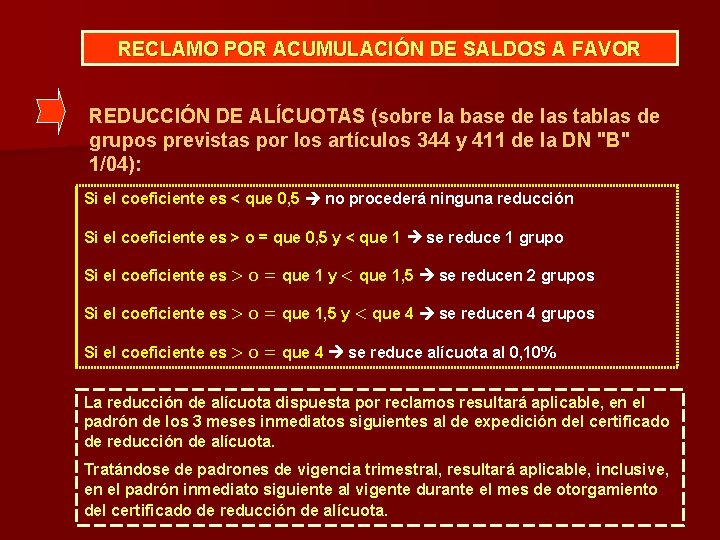 RECLAMO POR ACUMULACIÓN DE SALDOS A FAVOR REDUCCIÓN DE ALÍCUOTAS (sobre la base de