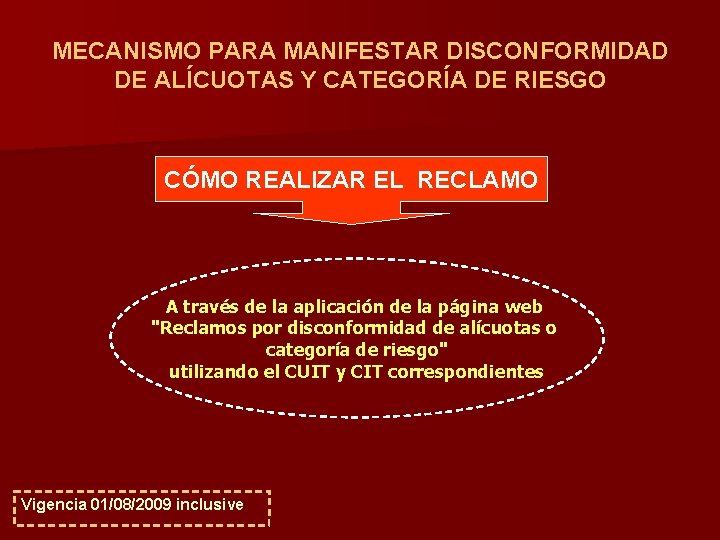 MECANISMO PARA MANIFESTAR DISCONFORMIDAD DE ALÍCUOTAS Y CATEGORÍA DE RIESGO CÓMO REALIZAR EL RECLAMO