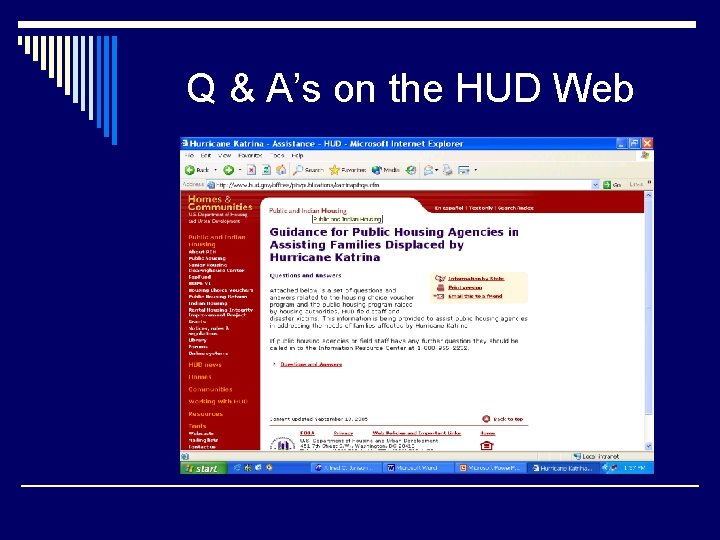 Q & A’s on the HUD Web 