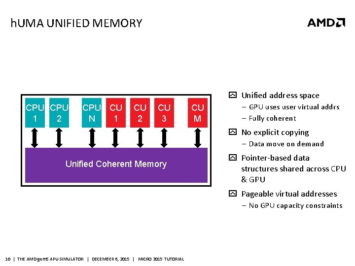 h. UMA UNIFIED MEMORY Unified address space CPU CPU CU 1 2 … N