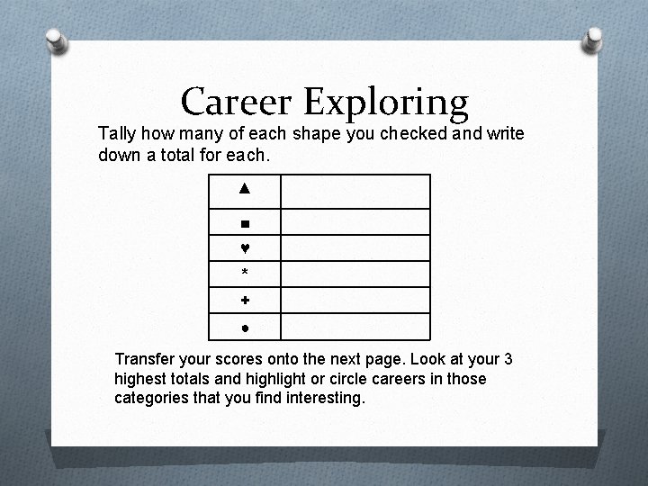 Career Exploring Tally how many of each shape you checked and write down a
