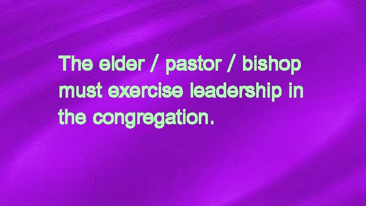 The elder / pastor / bishop must exercise leadership in the congregation. 