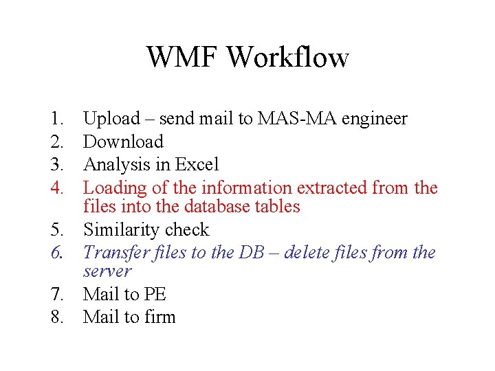 WMF Workflow 1. 2. 3. 4. 5. 6. 7. 8. Upload – send mail