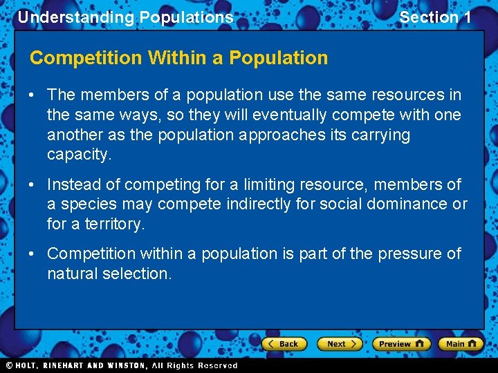 Understanding Populations Section 1 Competition Within a Population • The members of a population