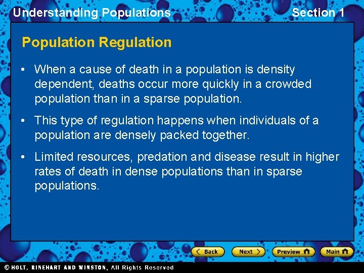 Understanding Populations Section 1 Population Regulation • When a cause of death in a
