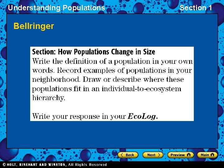 Understanding Populations Bellringer Section 1 