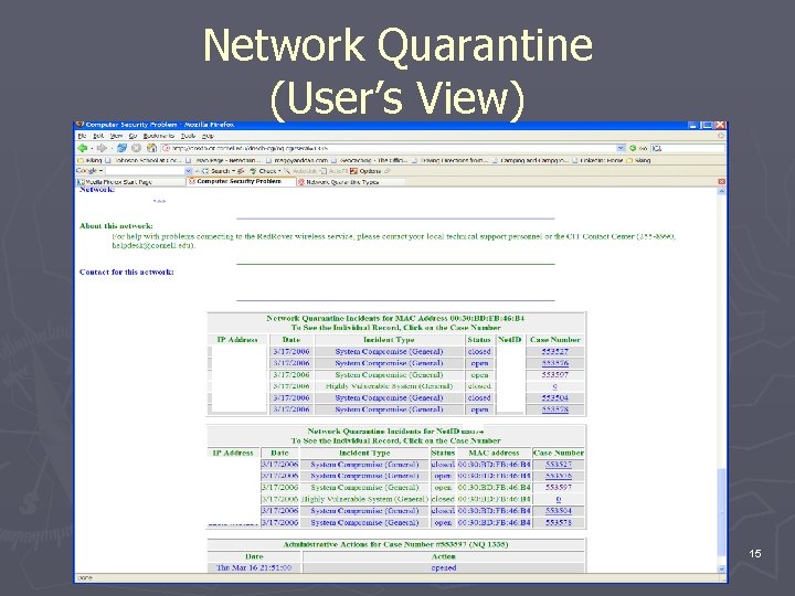 Network Quarantine (User’s View) 128. XXX 15 