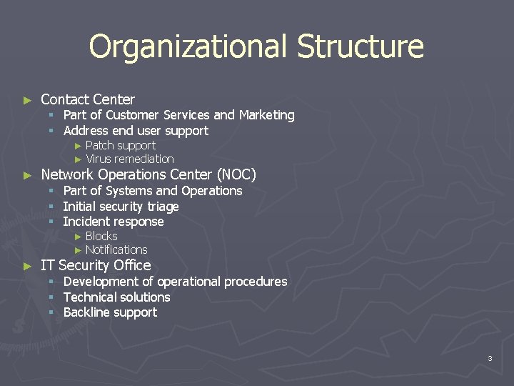 Organizational Structure ► Contact Center § Part of Customer Services and Marketing § Address