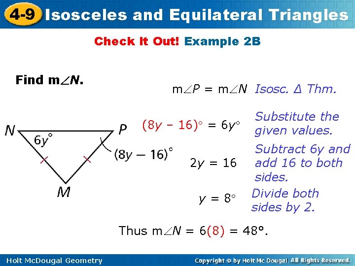 4 -9 Isosceles and Equilateral Triangles Check It Out! Example 2 B Find m