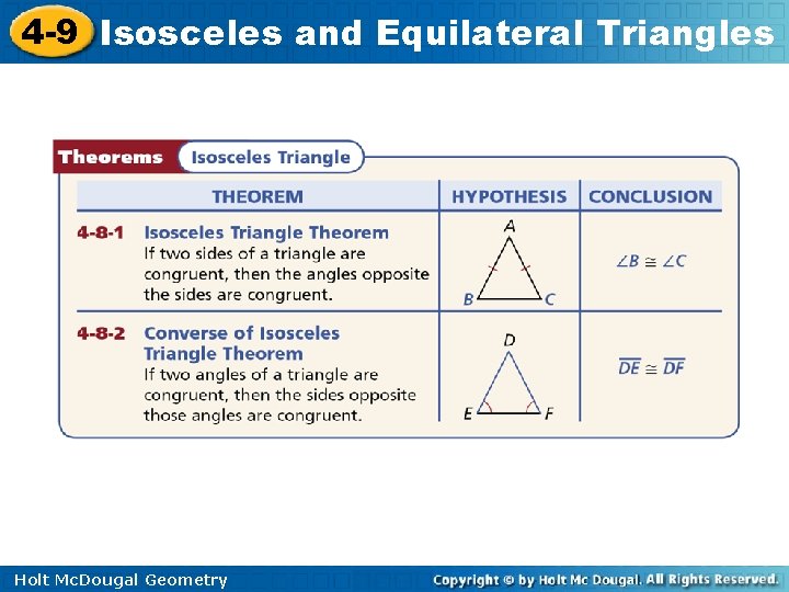 4 -9 Isosceles and Equilateral Triangles Holt Mc. Dougal Geometry 
