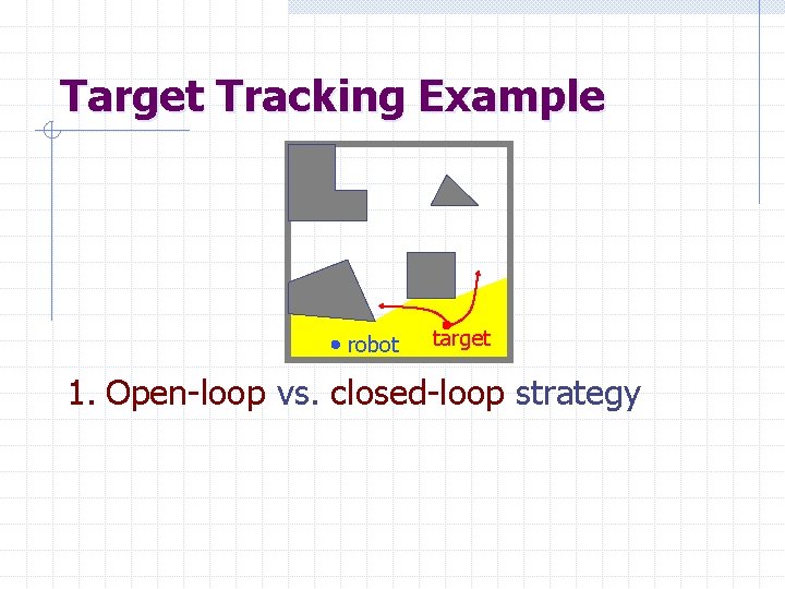 Target Tracking Example robot target 1. Open-loop vs. closed-loop strategy 
