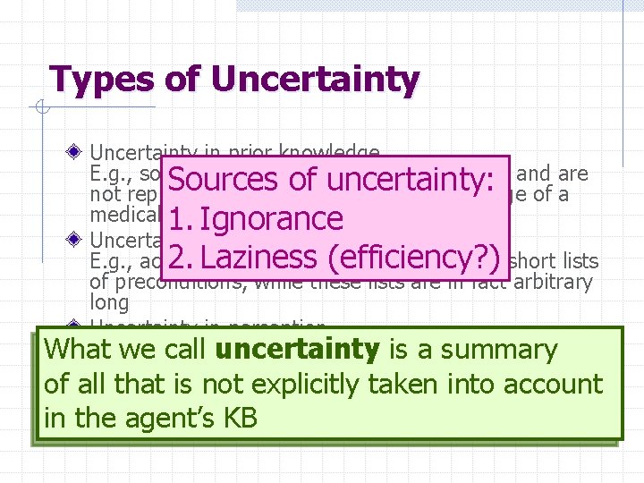 Types of Uncertainty in prior knowledge E. g. , some causes of of a