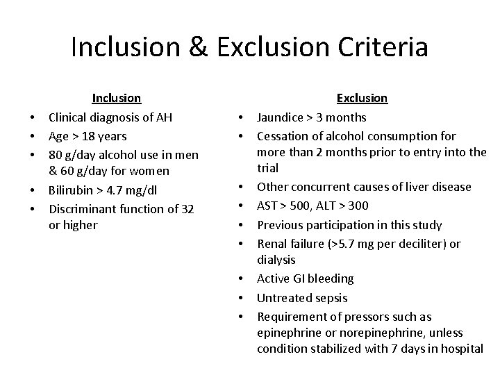 Inclusion & Exclusion Criteria • • • Inclusion Clinical diagnosis of AH Age >