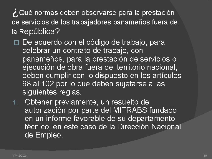 ¿Qué normas deben observarse para la prestación de servicios de los trabajadores panameños fuera