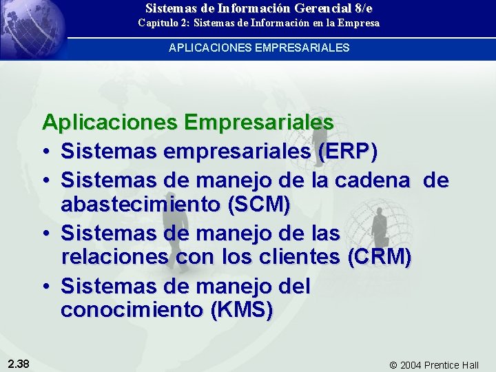 Sistemas de Información Gerencial 8/e Capítulo 2: Sistemas de Información en la Empresa APLICACIONES