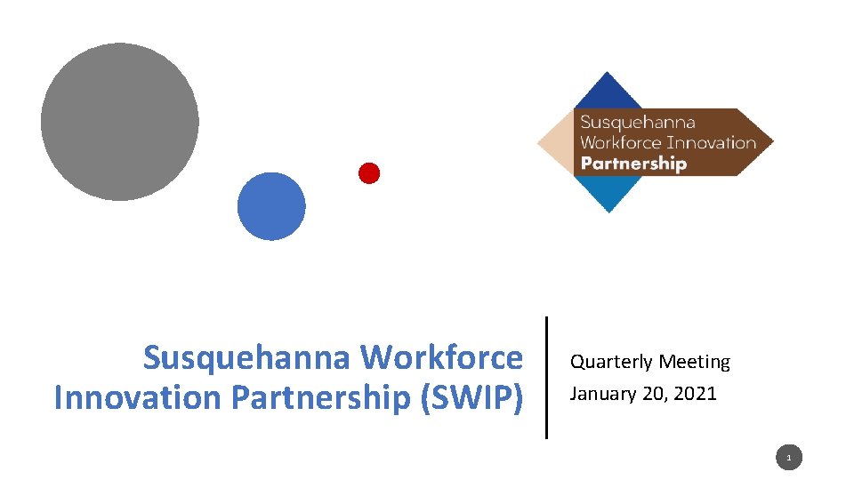 Susquehanna Workforce Innovation Partnership (SWIP) Quarterly Meeting January 20, 2021 1 