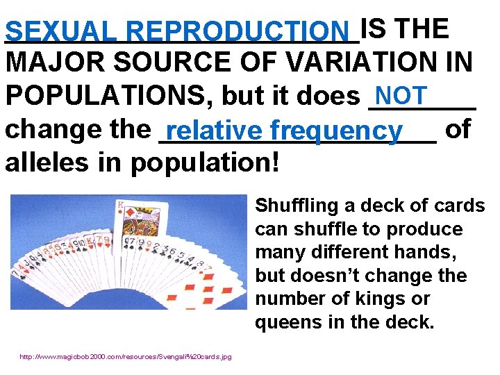____________IS THE SEXUAL REPRODUCTION MAJOR SOURCE OF VARIATION IN NOT POPULATIONS, but it does