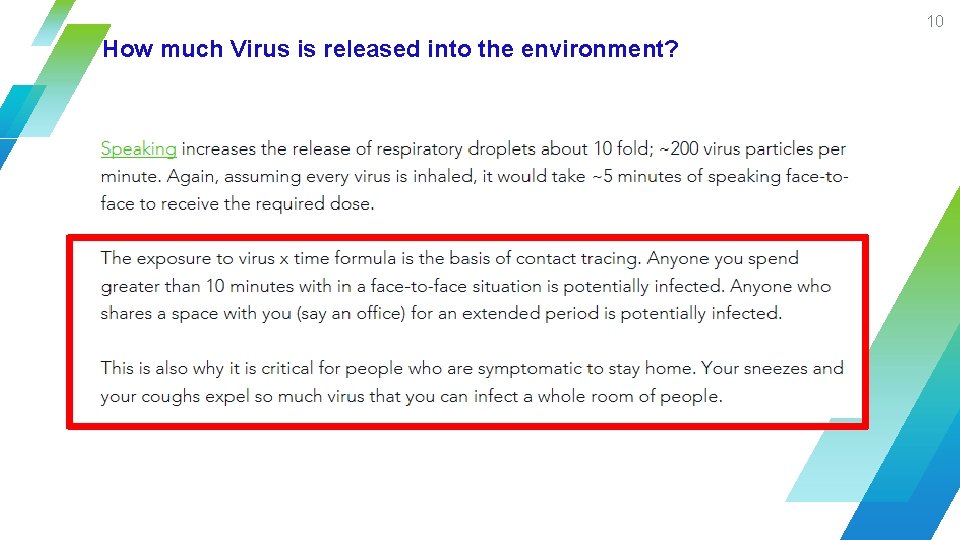 10 How much Virus is released into the environment? 