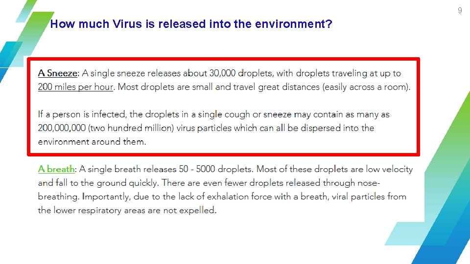 9 How much Virus is released into the environment? 