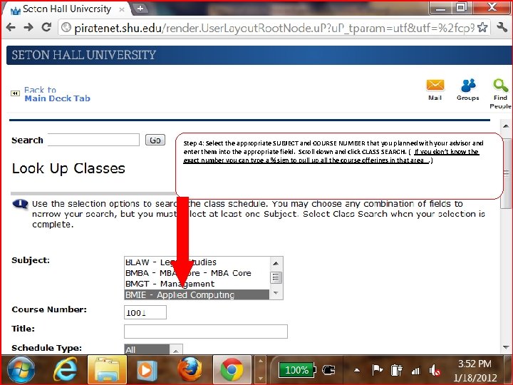 Step 4: Select the appropriate SUBJECT and COURSE NUMBER that you planned with your