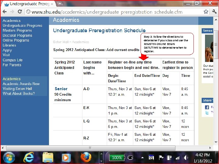 Step 3: Follow the directions to determine if your class and use the REGISTER