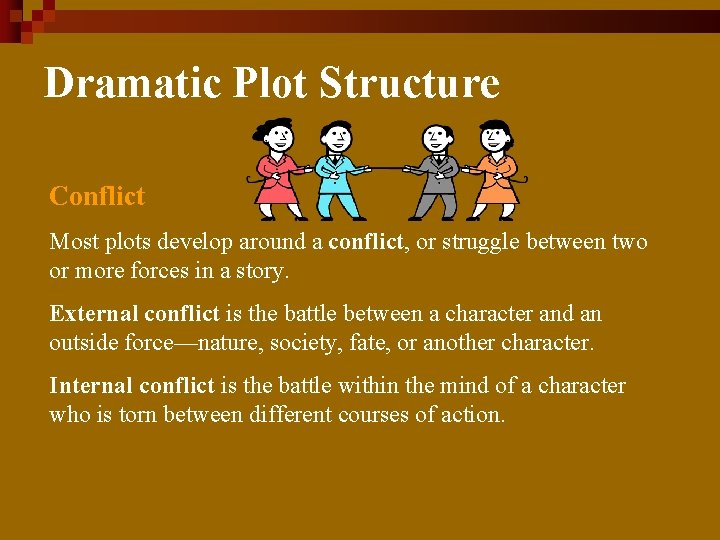 Dramatic Plot Structure Conflict Most plots develop around a conflict, or struggle between two