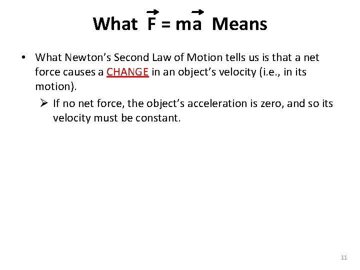 What F = m a Means • What Newton’s Second Law of Motion tells