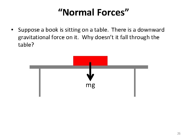 “Normal Forces” • Suppose a book is sitting on a table. There is a