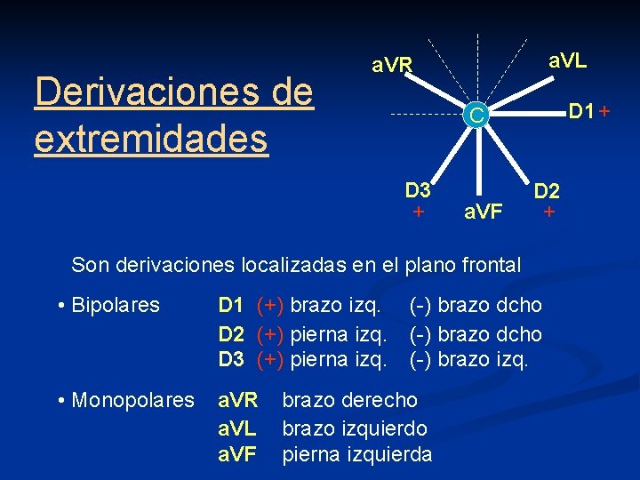 Derivaciones de extremidades a. VL a. VR D 1 + C D 3 +