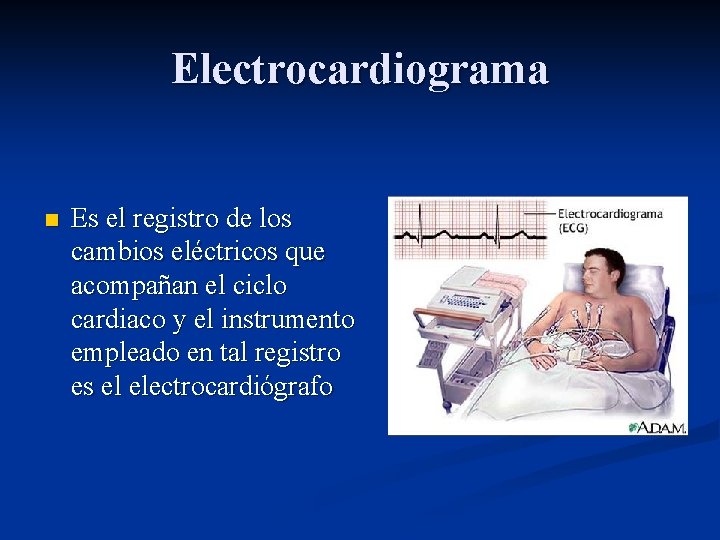 Electrocardiograma n Es el registro de los cambios eléctricos que acompañan el ciclo cardiaco