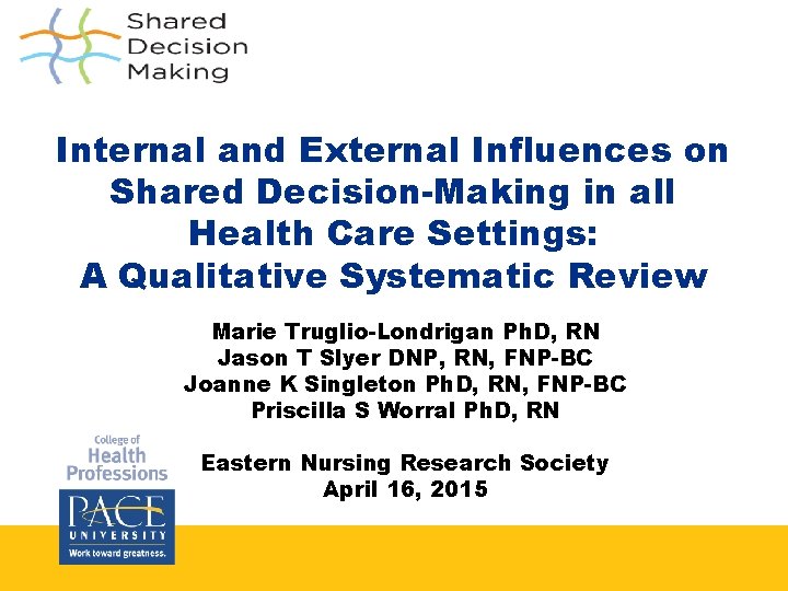 Internal and External Influences on Shared Decision-Making in all Health Care Settings: A Qualitative Internal and External Influences on Shared Decision-Making in all Health Care Settings: A Qualitative