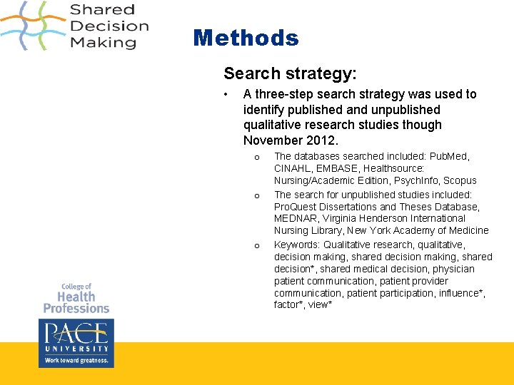 Methods Search strategy: • A three-step search strategy was used to identify published and Methods Search strategy: • A three-step search strategy was used to identify published and